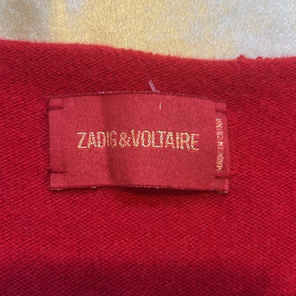Red V-Neck 100% Cashmere Sweater with Gray Cuffs XS - Picture 2 of 8